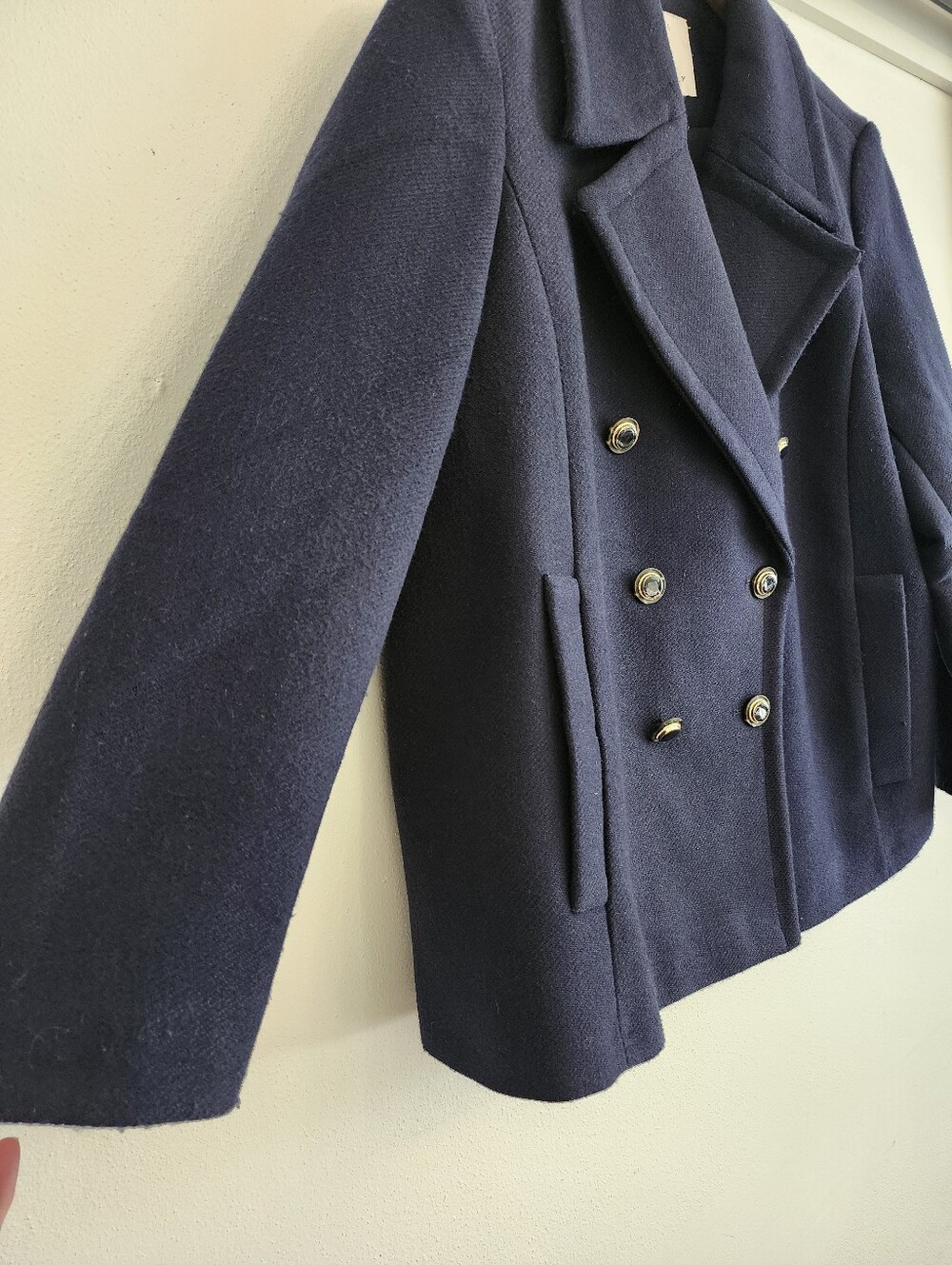 Classic Navy Blue Peacoat Double Breasted Tailored Jacket Wool Blend XL 16 18 - Picture 4 of 11